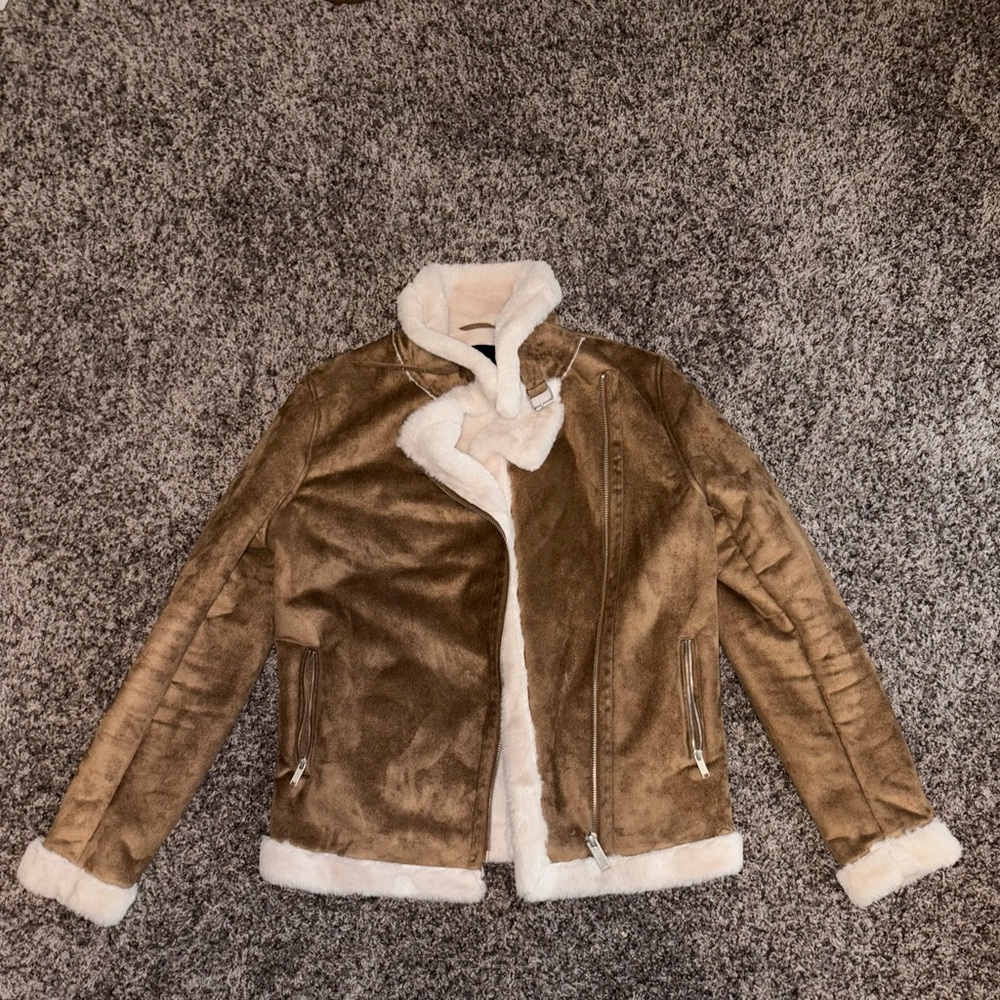 Stylish Tan Faux Shearling Jacket